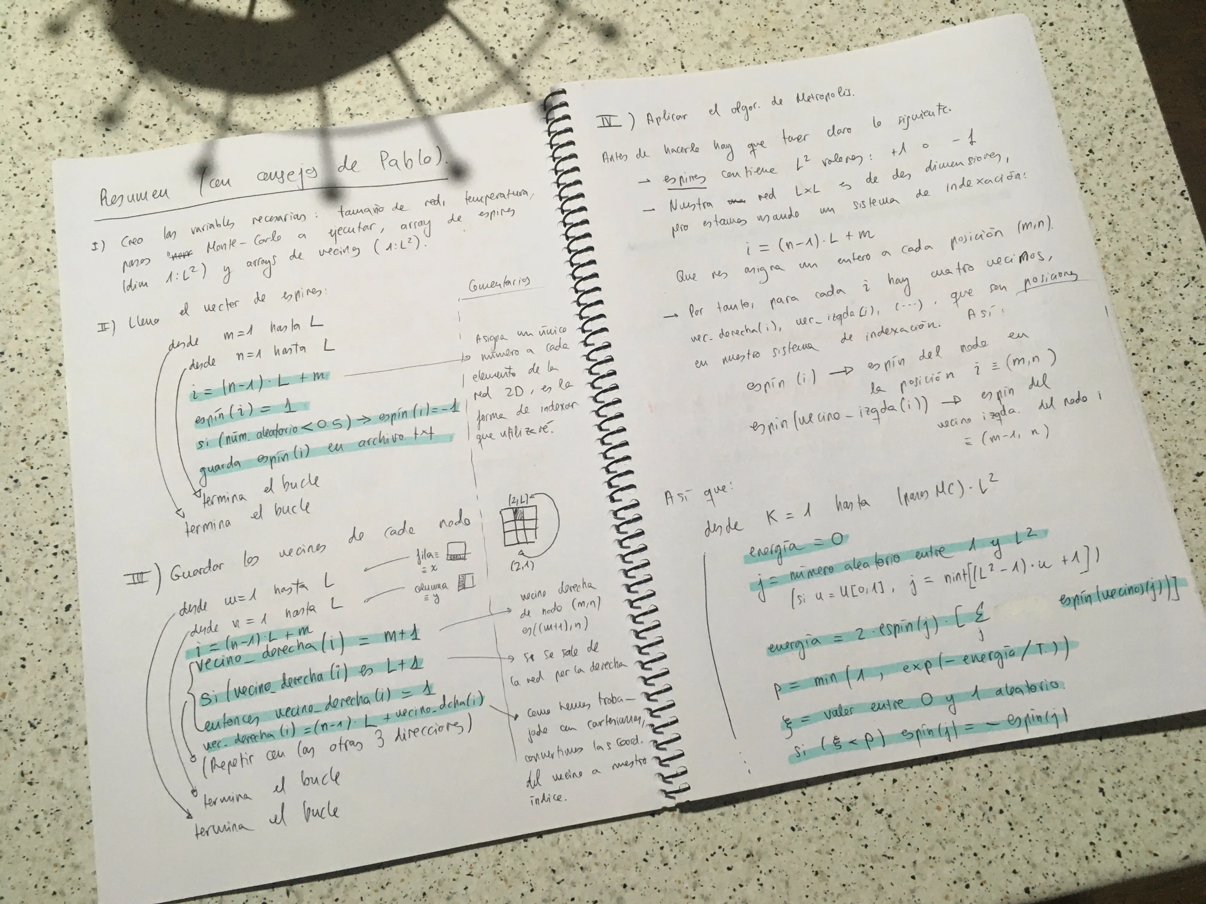 My notebook, which ended up filled with pseudocode and scribbles, on my mom's kitchen counter. Taken at some point in April 2020.