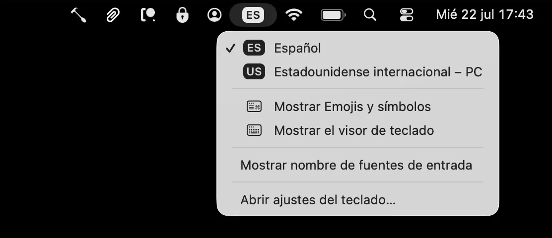 Screenshot of the menu where you set a new layout manually on macOS.
